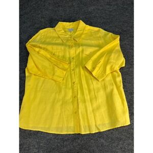 Kim Rogers Woman Yellow 100% Linen Button Down Shirt 3/4 Sleeve Plus Size 3X